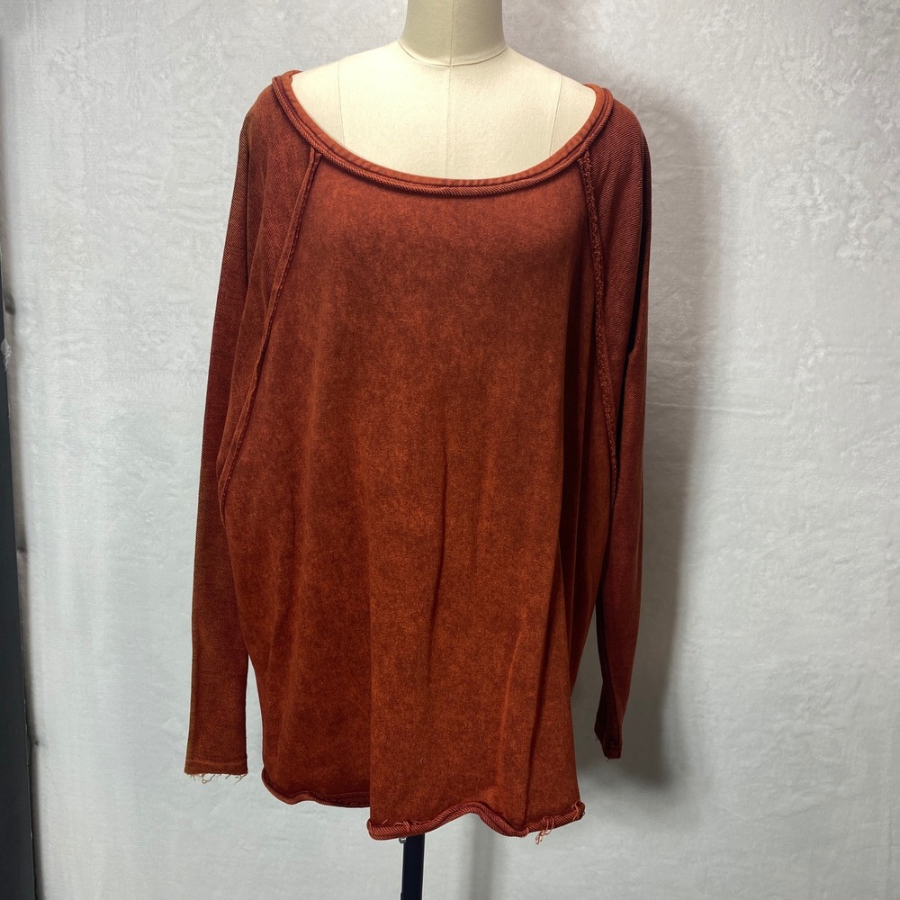 Womens Oversized Orange Tunic Top Long Sleeve Raw Edge Hem Relaxed Fit 2XL *Read